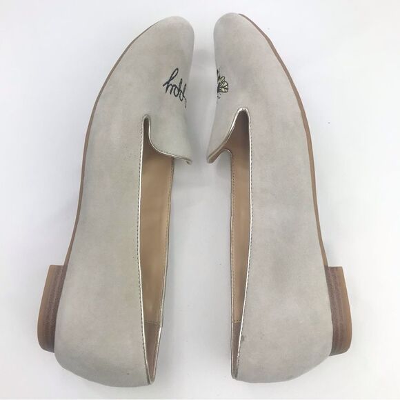 C Wonder Creamy Taupe Suede Leather Be Happy Embroidered Ballet Slipper Flats - Picture 6 of 16